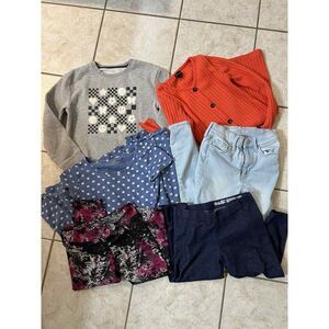 Girls lot bundle of 6 Clothing Medium 8 /7-8 Dress Sweater Jeans Leggings